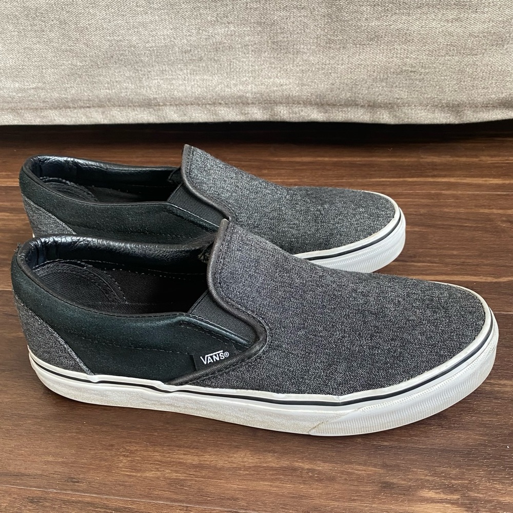 MOVING! Vans Black Suede and Suiting Slip-Ons Size 8